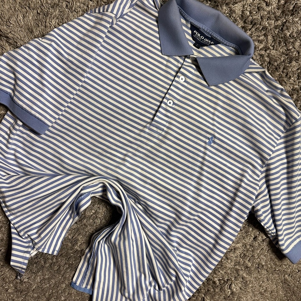 Polo Golf Striped Short-Sleeve Polo — Blue & White